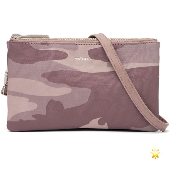 MATT & NAT CROSSBODY 8 x 5.5 x 2 ORCHID CAMO TRIPLET VEGAN BAG WALLET POUCH PURP - Picture 2 of 4